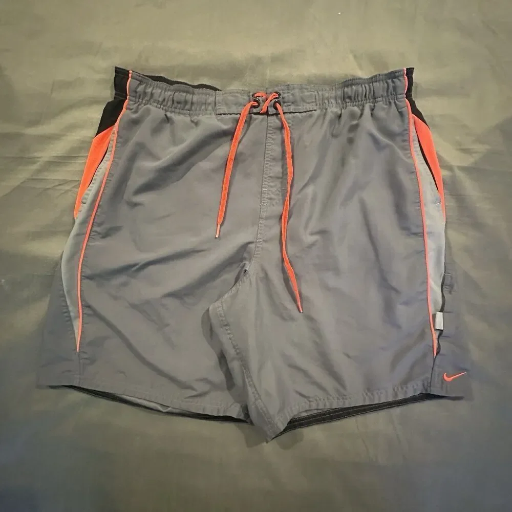 Nike Board Shorts Mens XL Embroidery Striped Mesh Swim Shorts Y2K Drawstring